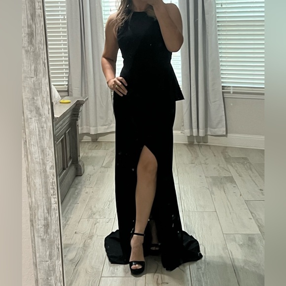 Badgley Mischka Black Halter Maxi Gown - Picture 2 of 5